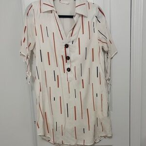 Lush White Dress with Red and Black Stripes